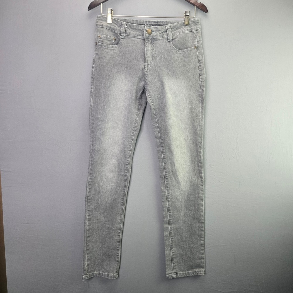 Y&F Stretch Skinny Jeans Size 9/10 Grey Rhinestone Butterfly Y2K Faded Denim